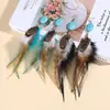 Brincos de Pena Boêmios Transfronteiriços, Brincos Longos Vintage Exagerados de Turquesa para Feriados, Brincos de Franja Estilo Étnico