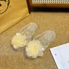 Zapatos de Cristal Coreanos para Mujer, Serie de Pantuflas de Punta Cerrada, Medias Pantuflas Transparentes, Sandalias de Playa de Flor de Perla de Moda de Nicho