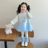 Conjunto de Primavera y Otoño para Niñas 2026 Nuevo Elegante y Chic Atuendo de Primavera/Otoño Vestido Sudadera con Volantes de Malla Super