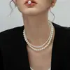 Colar de Pérolas Shijia de Camada Dupla Estilo Ins Feminino Empilhado Nicho Alto Padrão Luxo Leve Corrente da Clavícula
