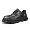 Zapatos Derby de cuero para hombre estilo británico con cordones, zapatos de cuero para exteriores, tendencia gruesa, casual, formal, zapatos de cuero al por mayor