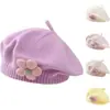 Boina de Invierno Cálida sin Visera para Niños Estilo Francés Tejida para Bebés Lindo Boina de Flor