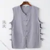Chaleco informal de lino de verano, sudadera de algodón y lino con hebilla retro para hombre, chaqueta Magma de estilo chino, sin mangas, camisa con título antiguo