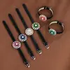 Nuevo Exquisito Pulsera de Cuero con Flor de Zircón Esmeralda Estilo Francés, Moderna y Versátil para Mujeres, Disponible Exclusivamente para Ventas Transfronterizas