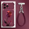 Cordón de Rosa Roja para Funda de Teléfono Apple 18pm iPhone 17 Textura de Cuero 16 Nuevo para Mujer 15 Protección contra Caídas 14 Gama Alta
