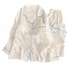 Pijama feminino de algodão nuvem para primavera e outono com bojo, conjunto minimalista de gola de renda, estampa de estrelas, roupa de casa solta plus size