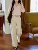 Camisa de lino Tencel color rosa Morirose para mujer, estilo otoño, con cuello camisero, frente abotonado y mangas caídas, un top versátil y elegante adecuado para el trabajo