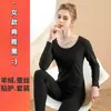 Conjunto de roupa íntima térmica feminina com forro de fleece espessado roupas de outono calça comprida base aquecedor de barriga joelheira à prova de frio de inverno