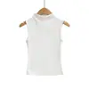 Camiseta Regata Básica Estilo Garota Picante, Modelagem Justa, Gola Meia-Alta, Sem Mangas, com uma Vibração Pura e Sexy, Adequada para Usar em Camadas ou Sozinha, Camiseta Base Justa