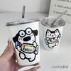 Taza de Café Nueva, Taza de Acero Inoxidable, Vaso de Agua de Aspecto Elegante con Tapa, Vaso Sencillo de Nicho con Popote, Taza Portátil Engrosada para Bebidas Frías