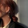 Brincos de Clipe para Osso da Orelha com Franja de Corrente de Pérolas Douradas para Rosto Redondo Feminino, Clipe Longo para Osso da Orelha sem Furos na Orelha