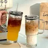 Copo de vidro de grande capacidade, caneca gigante com alça, tampa e canudo para uso no escritório, copo de café e água para meninas