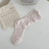 Meias de Verão Finas de Malha Respirável de Renda de Comprimento Médio para Crianças Miu Style Simples com Borda de Orelha Sem Costura de Cano Alto Empilhadas