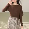 Suéter de punto asimétrico estilo chal para mujer, diseño de principios de otoño, jersey de manga larga sin hombros, corte ajustado, estilo de nicho