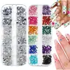 Popular Caja de 12 Rejillas Mini Diamantes de Imitación para Uñas, Cristal de Vidrio Transparente de Colores, Diamantes de Imitación Brillantes con Base Plana, Accesorios para Uñas al por Mayor