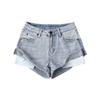 Shorts de mezclilla personalizados y de moda para chicas calientes de cintura alta con vuelta 2024 nuevo corte ajustado adelgazante línea A ultra-cortos shorts de mezclilla calientes