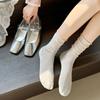 Calcetines finos estilo ballet para mujer, zapatos pequeños de cuero, calcetines blancos de longitud media, medias finas apiladas de verano, Mary Jane, tubo largo de verano