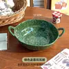 Cuenco de Cerámica Coreano de Salpicaduras de Color, Cuenco Irregular Hecho a Mano de Doble Asa Estilo Ins Vintage para Fideos Instantáneos, Ensalada, Sopa y Fideos Caracol