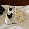 Zapatos Blancos de Cuero con Suela Gruesa para Mujer 2026 Otoño Estudiante Versátiles Deportivos Casuales Bloques de Color Bordado con Cordones Ligeros Zapatos de Plataforma