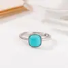 Anillo Cuadrado de Turquesa Yuebao Jewelry Plata de Ley S925 Geométrico Patrón de Cubo de Azúcar Diente Anillo de Plata Retro Punto Caliente de Comercio Electrónico