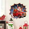 Efeito Hole-in-the-Wall Papai Noel Vermelho Padrão de Caminhonete Vintage Adesivo de Parede Quarto Decoração de Atmosfera Festiva