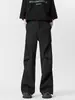 Pantalones casuales negros plisados acampanados estilo americano para hombre, nuevos de moda, holgados, rectos, para trapear, cleanfit