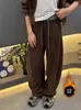 Calça Larga Bordada Color Block com Forro de Fleece Espesso, para Mulheres, Outono e Inverno, Estilo Coreano, Solta, Versátil, Casual