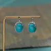 Brincos de Gancho de Orelha Imitação de Pinheiro Verde de Sentido Avançado para Mulheres, Brincos de Ouro Rosa com Pedra Azul, Brincos Simples de Nicho para Afinar o Rosto