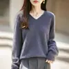 Nuevo suéter de punto sin costuras forrado de polar para otoño e invierno para mujer, cuello en V, corte holgado, manga larga, top cálido