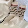 Meias Zhuji, Meias Femininas de Cano Médio Estilo Vintage Fair Isle, Meias Largas Grossas Quentes para Outono e Inverno, Meias Longas, Versáteis