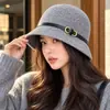 Hebilla de Cinturón Otoño e Invierno Sombrero de Pescador Cálido para Mujer Versátil Elegante Estilo Francés Sombrero de Copa Hace que la Cara se Vea Más Pequeña Sombrero de Cubo Retro de Fieltro de Lana