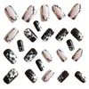 Exportação Europeia e Americana Patches de Manicure Quadrados Europeus de Comprimento Médio Padrão de Planta Flor Preta Nude Patches de Unha Postiça