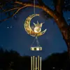 Lâmpada Sino de Vento de Beija-flor Flor e Lua movida a energia solar, pingente oco de arte em ferro, luz ambiente, lâmpada decorativa à prova d'água para jardim externo