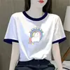 Camiseta Redonda Manga Curta Color Block para Mulheres, Comércio Exterior Transfronteiriço, Estilo Coreano de Verão, Elegante Top de Meia Manga, Tendência