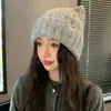Bonito Sombrero de Orejas de Gato para Mujer, Gorro de Punto de Invierno Nuevo, Cálido Gorro Tejido que Hace que la Cara Parezca Más Pequeña, con Forro de Terciopelo para Protección de Orejas, Gorro de Osito