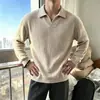 Camisa polo con textura de rayas de pozo para hombre, otoño, marca de moda, para ir al trabajo, versátil, cuello con solapas, ligeramente maduro, casual, top de manga larga
