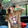 Camiseta de Algodón Holgada con Diseño de Rayas Vintage para Mujer, Top Versátil de Moda con Estampado, Largo Medio, Corte Ajustado, Tendencia
