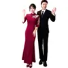 Vestido Cheongsam de Cola de Pez Rojo de Gama Alta Estilo Chino Nuevo Mejorado Vestido de Novia para Brindis Banquete en Casa Estilo Largo