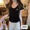 Verão Estilo Coreano Gola U Solto Laço Bordado Cordão Design Linho Tricô Manga Curta Top para Mulheres Fábrica