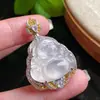 Ágata de Gelo Branca Natural Pingente de Buda de Gelo de Alta Qualidade Colar de Jade Banhado a Prata Corrente de Pingente de Buda Maitreya da Moda