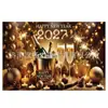Tela de fondo Feliz Año Nuevo 2027 Tela colgante temática de Año Nuevo Europeo y Americano Pancarta de celebración de festival