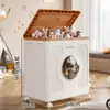 Cesta de almacenamiento de plástico para el hogar estilo japonés con tapa abatible, multifuncional, con ruedas, para doblar y guardar ropa, gran capacidad