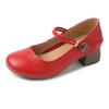 2025 Primavera e Outono Novo Couro Genuíno Raso Sola Macia Sapatos de Mãe Mocassins de Couro Macio Sapatos de Couro Pequenos de Salto Alto Grosso Vermelho Femininos