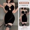 Cheongsam Bordado Flor de Ameixeira com Fenda Alta no Peito Role Playing Lingerie Sexy Costas Nuas Tamanho Plus