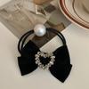Lazo de terciopelo vintage perla cuerda para el cabello para mujer cuadrado circonita banda de goma coletero elegante negro accesorios para el cabello de cola de caballo