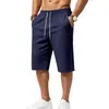 Shorts cropped soltos de malha respirável com textura de bambu para homens, estilo europeu e americano, para esportes, praia e férias