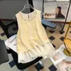Top sin mangas estilo bohemio para mujer, estilo vacación en isla de verano, borla de concha resistente, imitación de dos piezas, camisa holgada