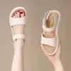 Sandalias planas romanas para mujer, nuevo modelo verano 2026, sencillas y versátiles, suela suave, cómodas para los pies, con cierre de velcro, zapatos de playa