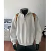 Sudadera casual estilo americano con media cremallera y cuello alto para hombre, otoño, silueta holgada de alta resistencia, chaqueta deportiva versátil para adolescentes