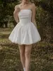 Vestido de noiva francês leve curto sem alças simples estilo coreano para fotografia ao ar livre em viagens certificado de noivado vestido pequeno saia bufante mulher aniversário